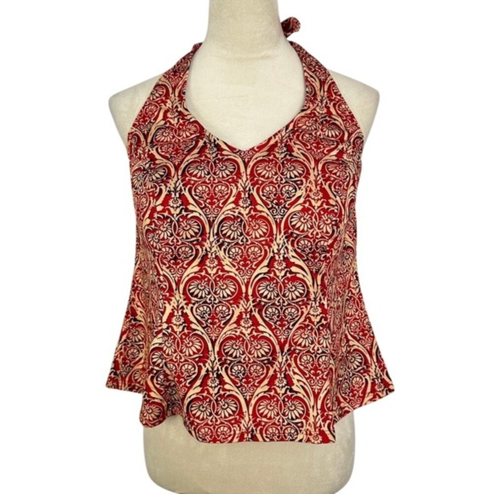 It Figures! Halter Top Swim Tankini‎ Top Padded Red Floral Womens Plus Size 14